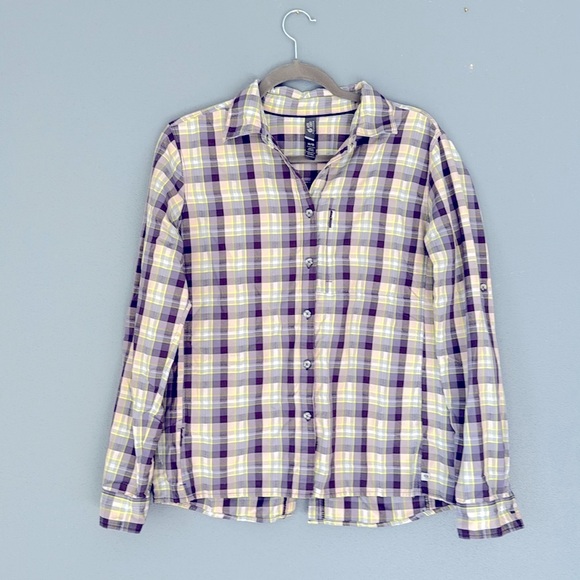 Mountain Hardwear purple plaid women’s vented tech shirt - size medium - Picture 1 of 13